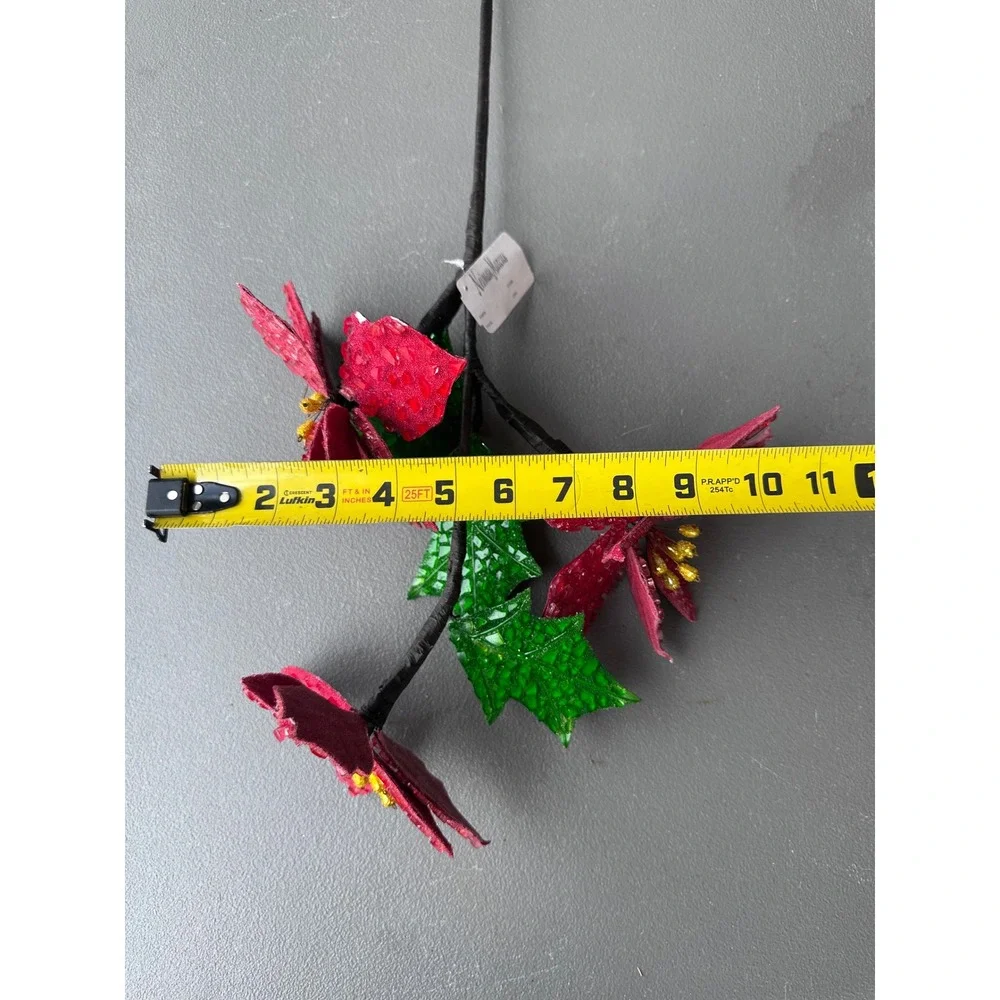 Neiman Marcus Red Beaded Poinsettia Christmas Floral Stem 31 Inch Holiday Decor
